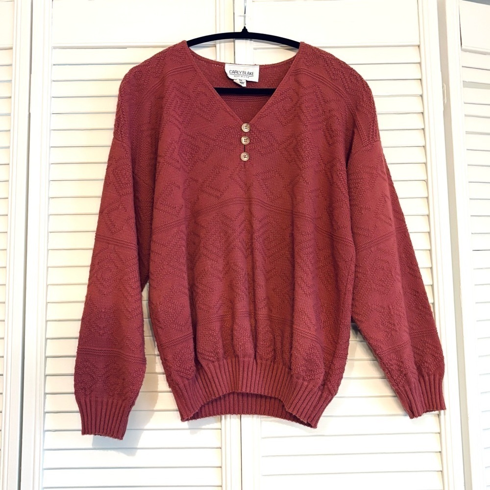 Vintage Carly Blake 70s 80s Pink Pullover Sweater V Neck